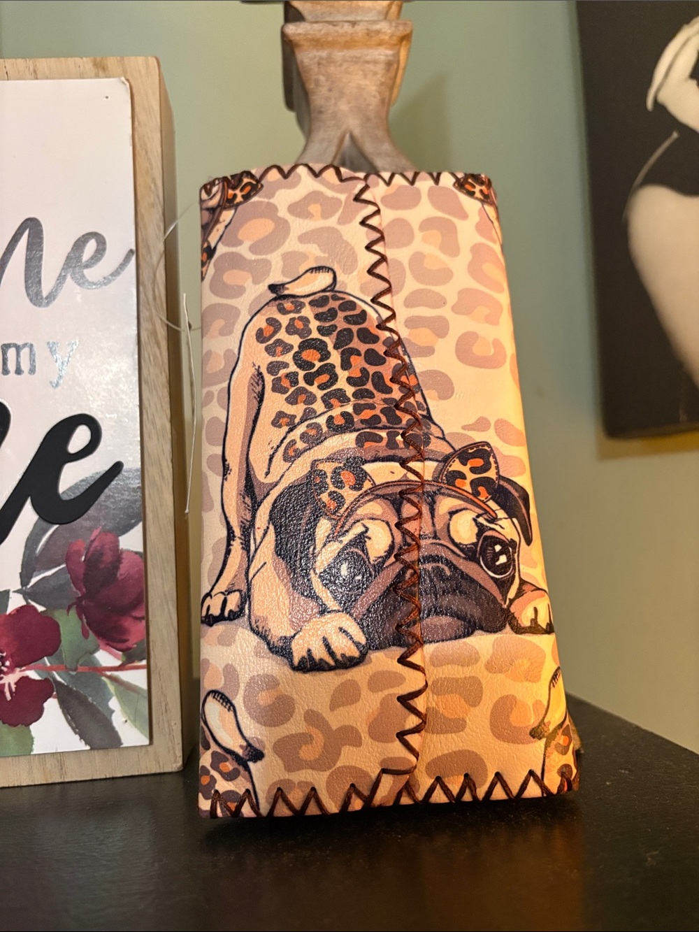 Leopard Print Pug Wallet - Beige and Brown